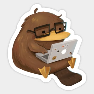 Nerdy Platypus at Work on the Laptop Sticker